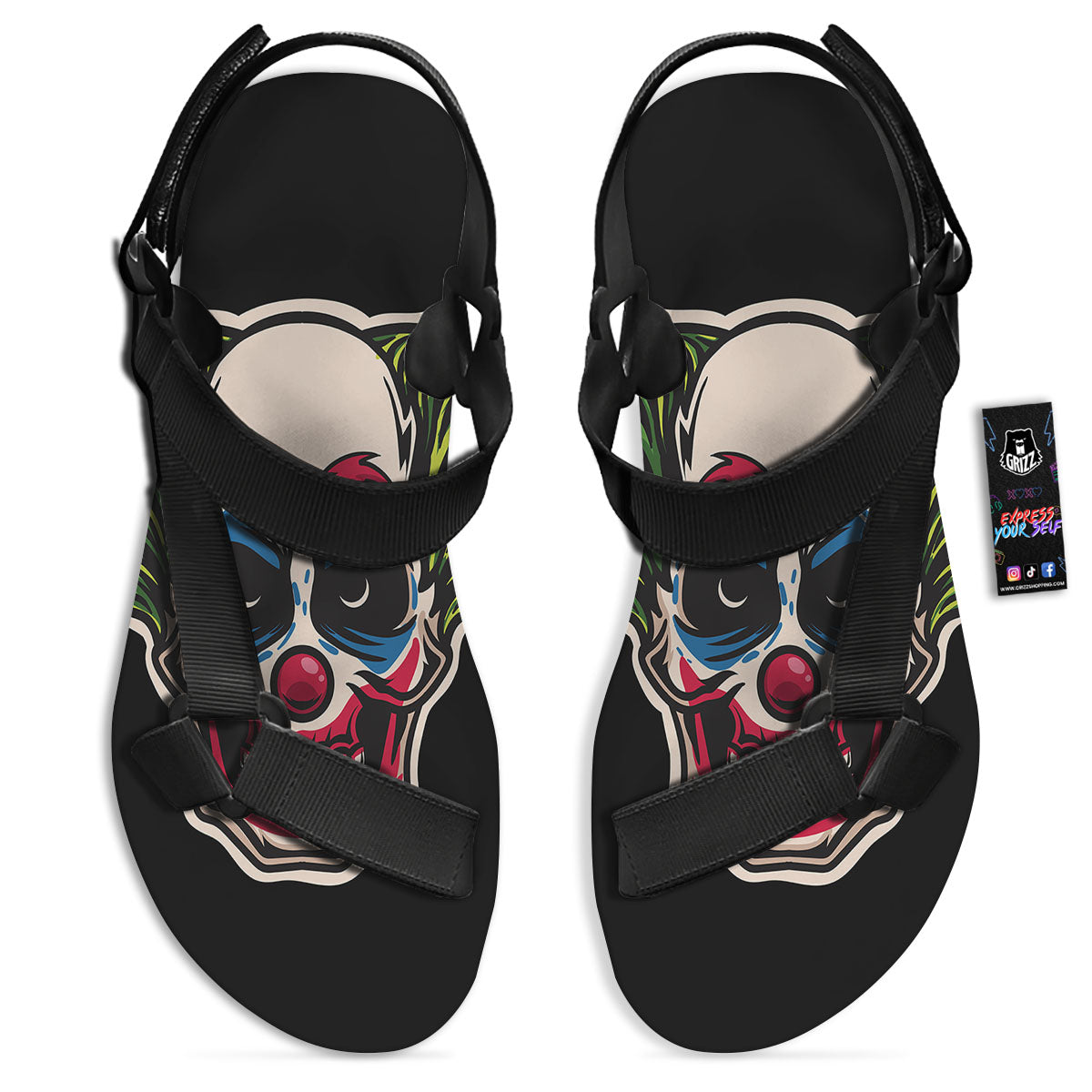 Clown Scary Cartoon Print Black Open Toe Sandals-grizzshop