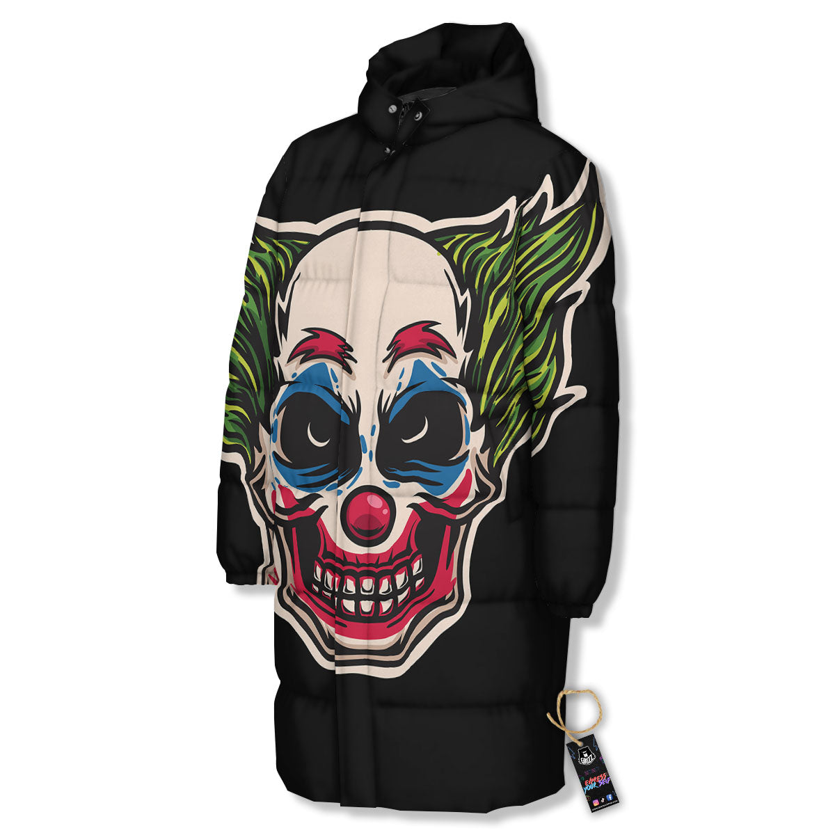 Clown Scary Cartoon Print Long Down Jacket-grizzshop