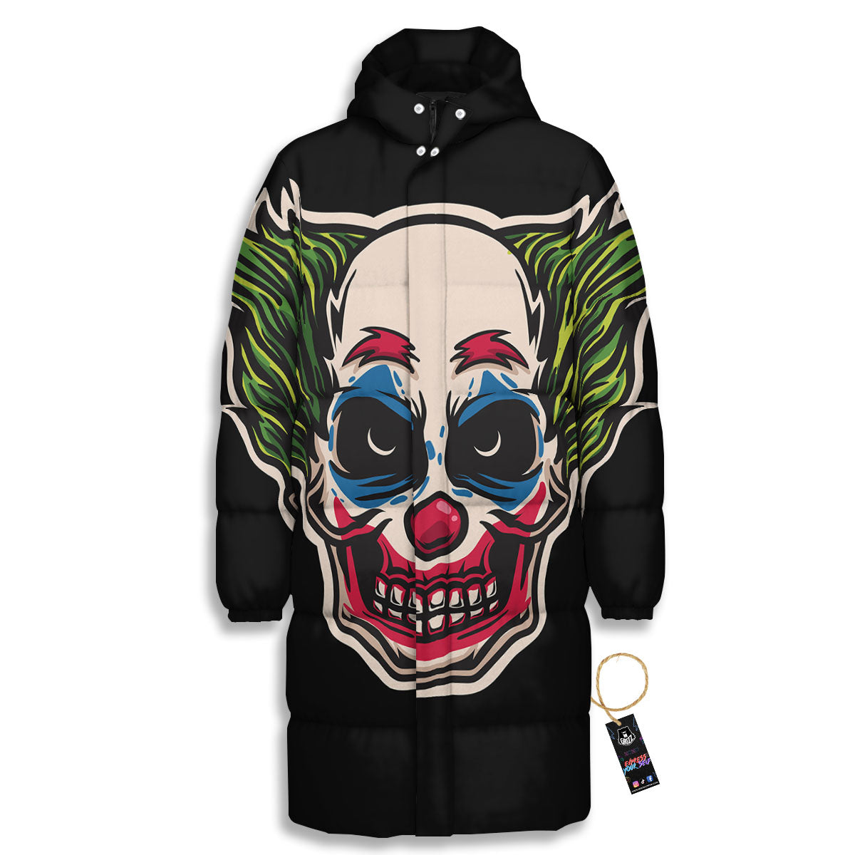 Clown Scary Cartoon Print Long Down Jacket-grizzshop