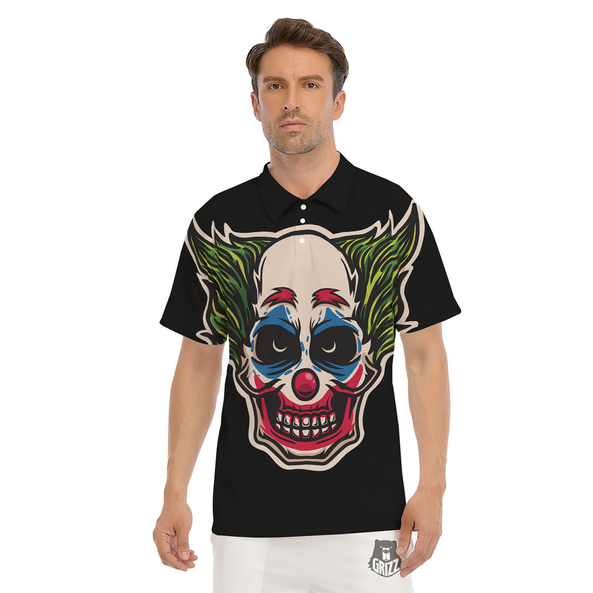 Clown Scary Cartoon Print Men's Golf Shirts-grizzshop