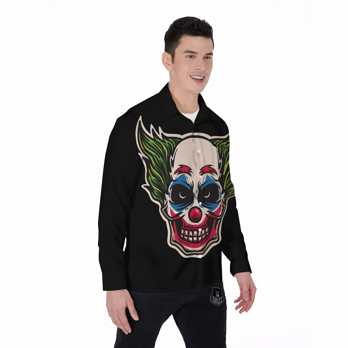 Clown Scary Cartoon Print Men's Long Sleeve Shirts-grizzshop