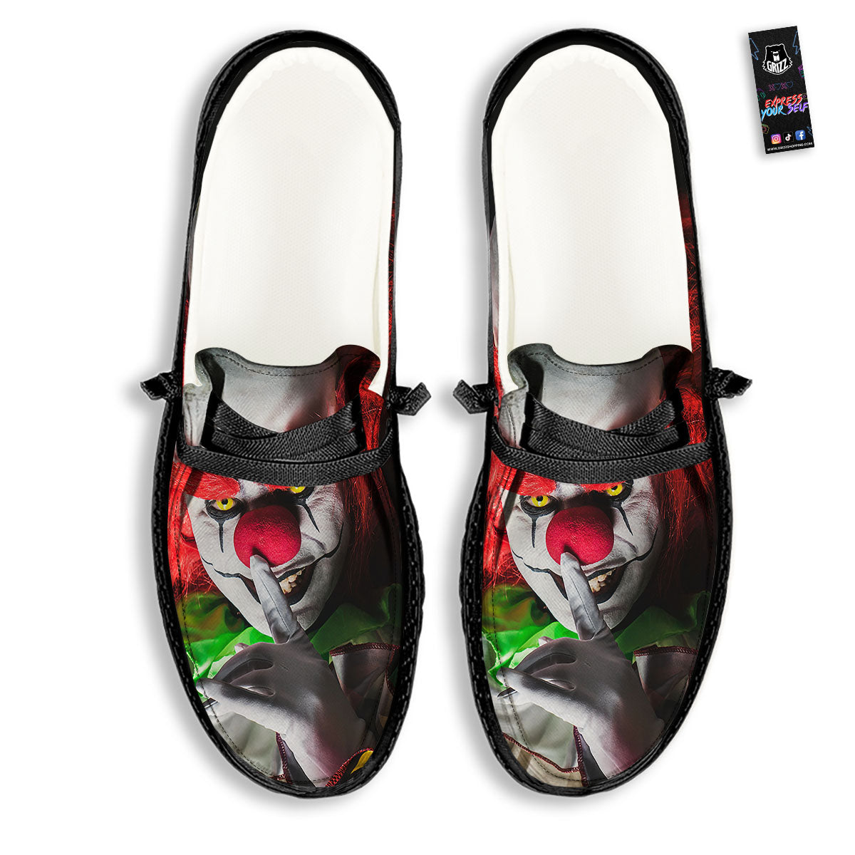 Clown Scary Print Black Loafers-grizzshop