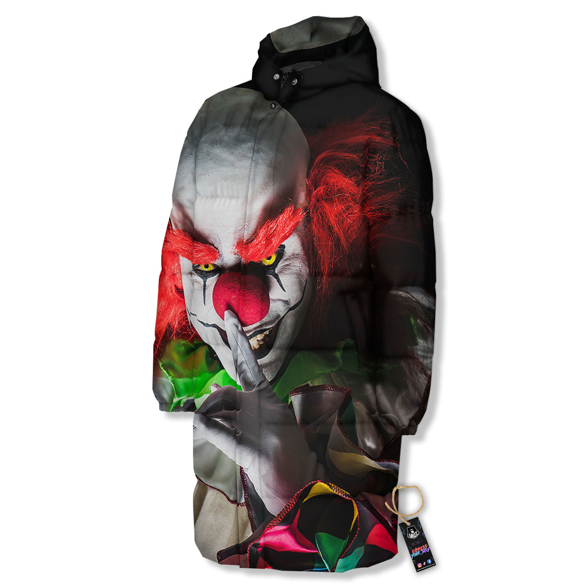 Clown Scary Print Long Down Jacket-grizzshop