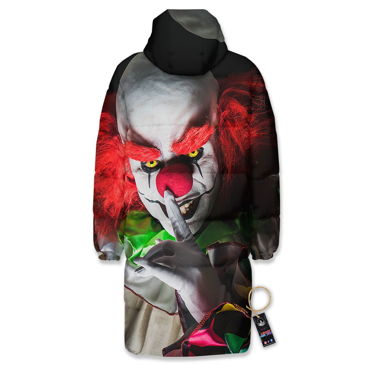 Clown Scary Print Long Down Jacket-grizzshop