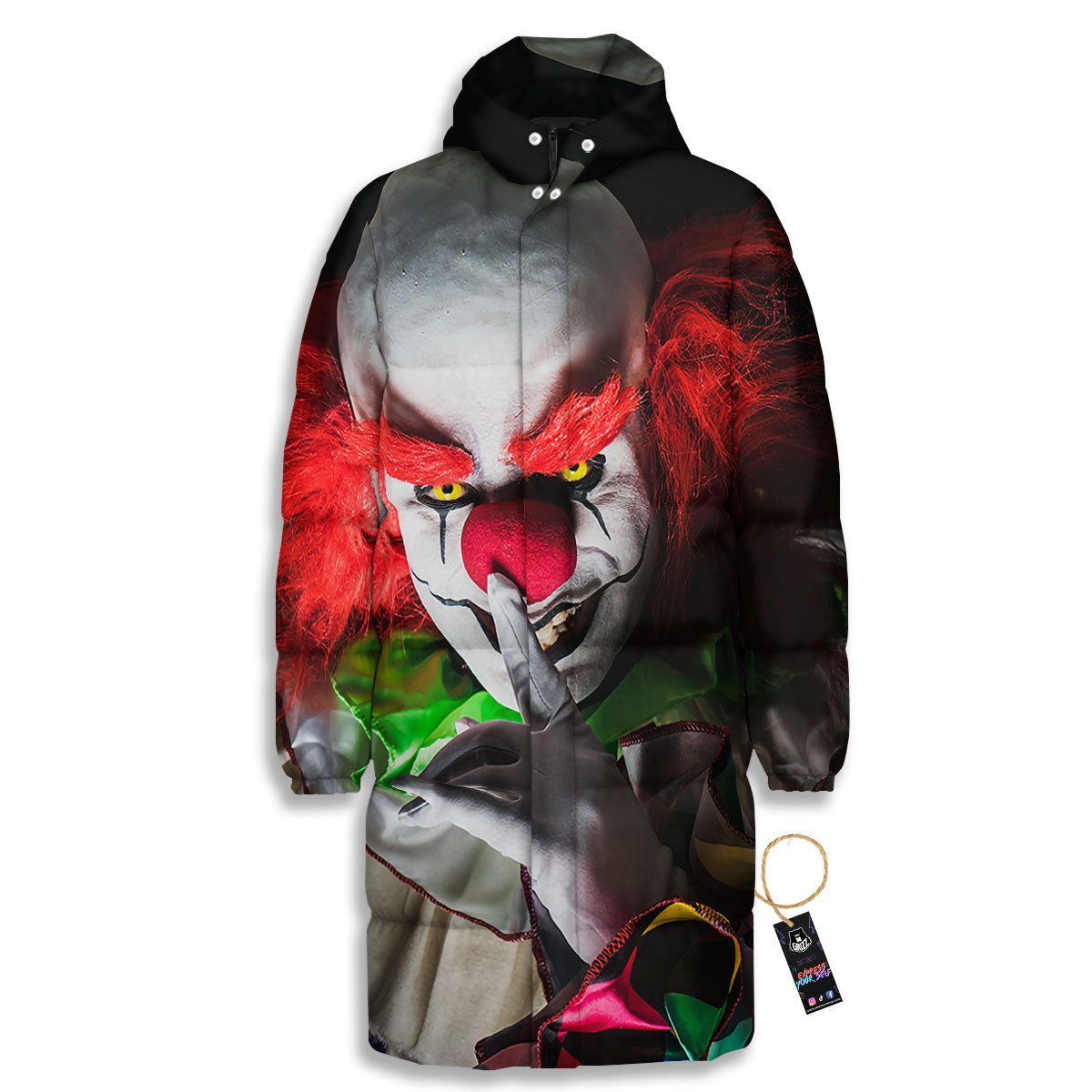 Clown Scary Print Long Down Jacket-grizzshop