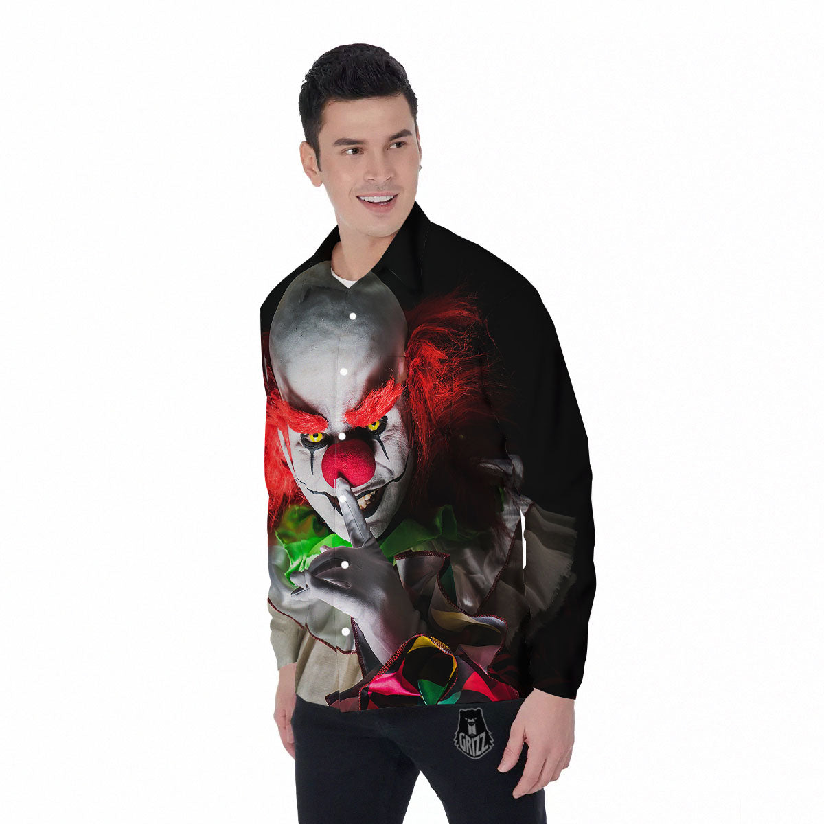 Clown Scary Print Men's Long Sleeve Shirts-grizzshop