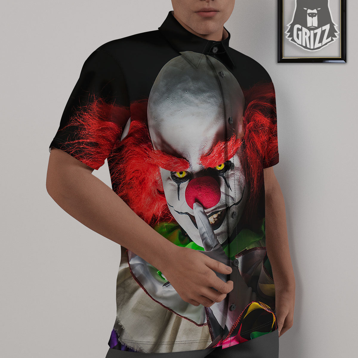 Clown Scary Print Untucked Shirts-grizzshop