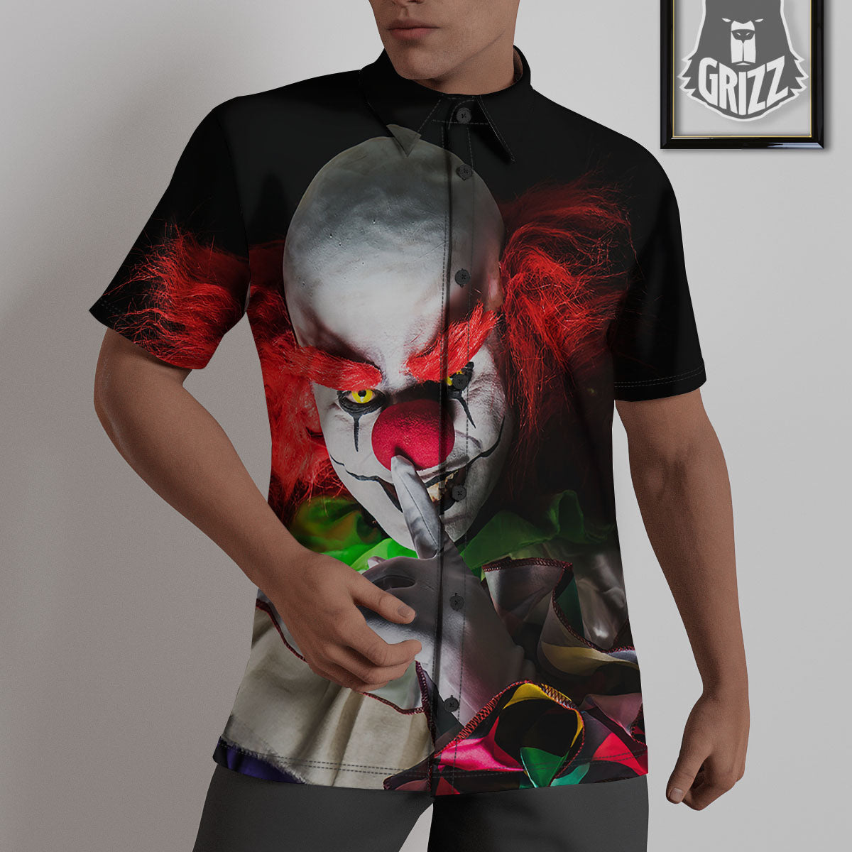 Clown Scary Print Untucked Shirts-grizzshop