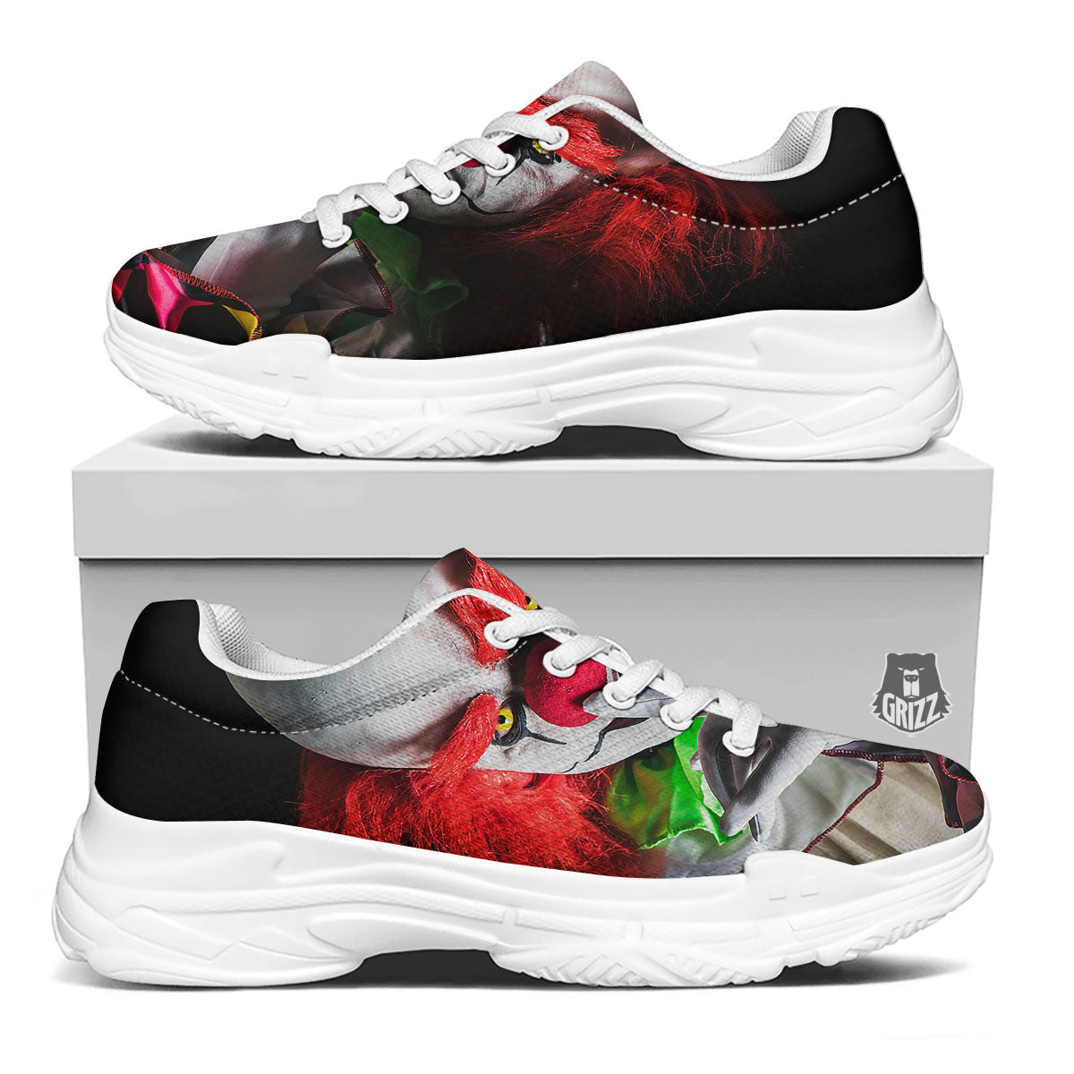 Clown Scary Print White Chunky Shoes-grizzshop