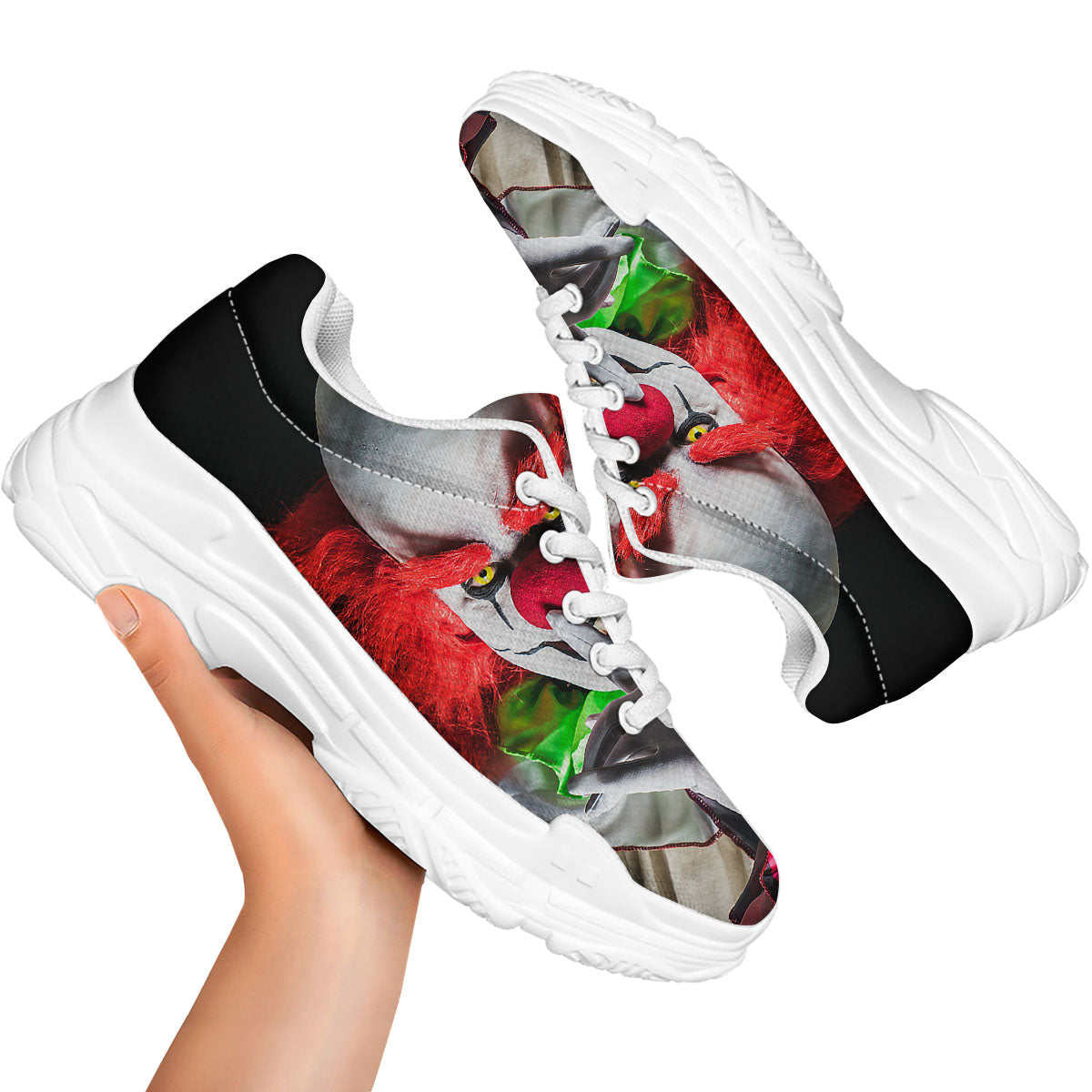 Clown Scary Print White Chunky Shoes-grizzshop