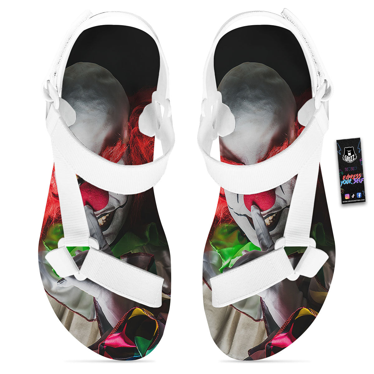 Clown Scary Print White Open Toe Sandals-grizzshop