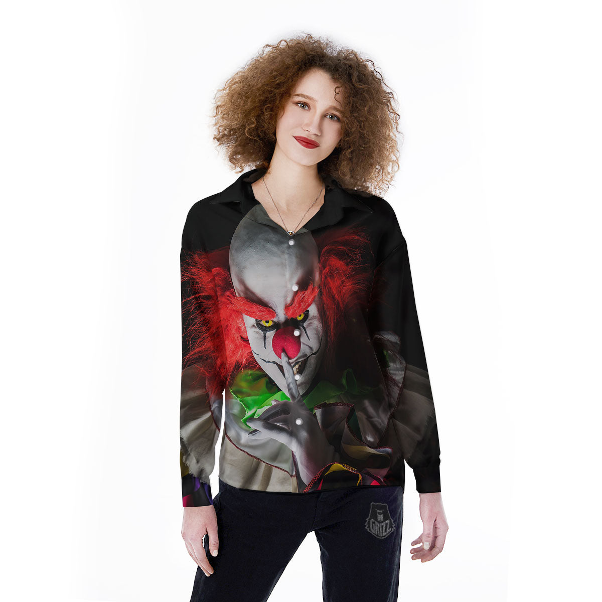 Clown Scary Print Women's Long Sleeve Shirts-grizzshop