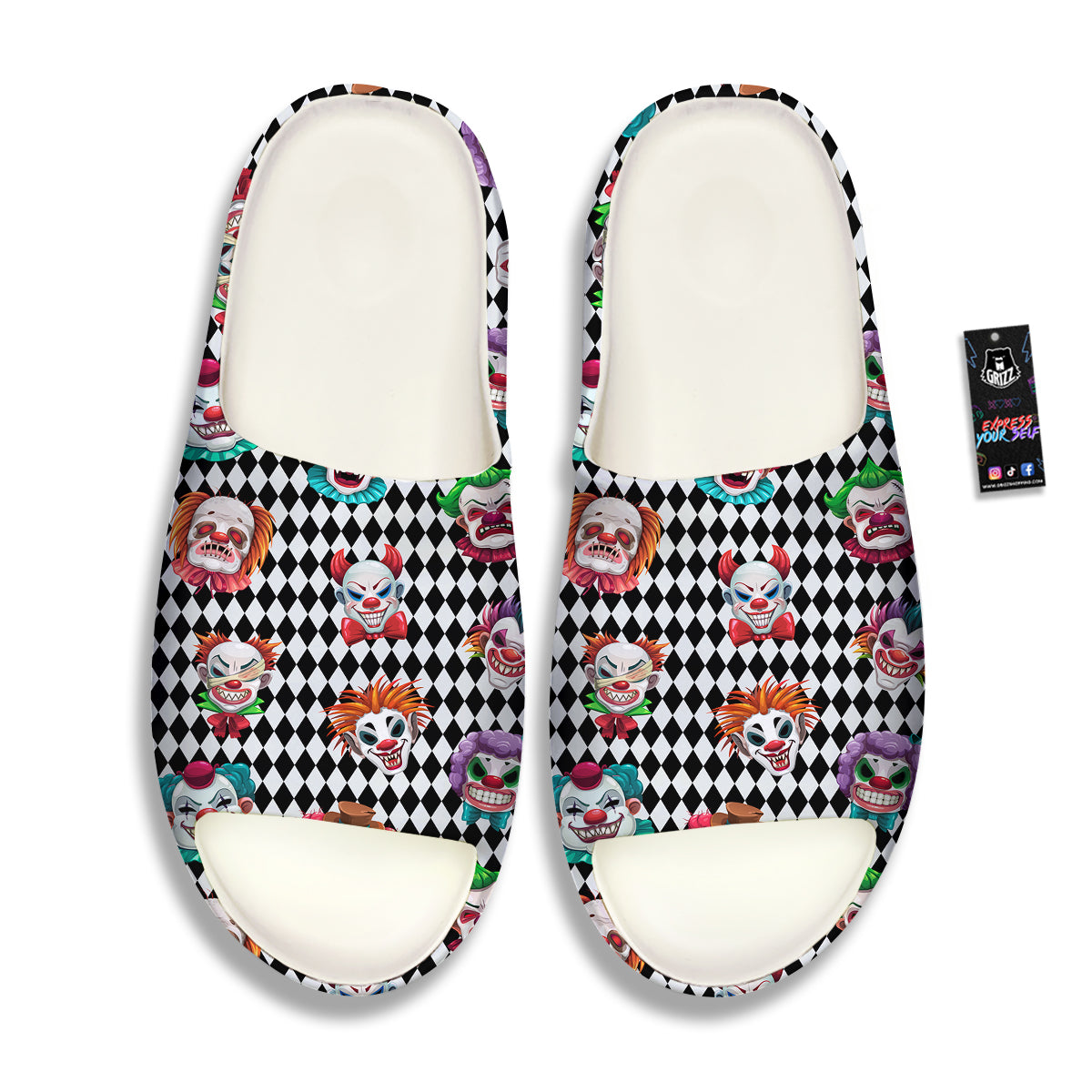 Clown Faces And Harlequin Black Print Pattern Sandals-grizzshop