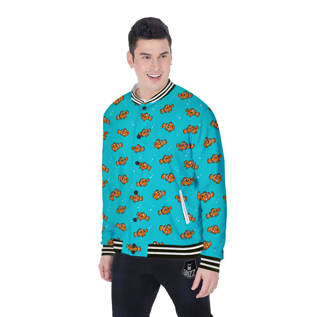 Clownfish Cute Watercolor Blue Print Pattern Baseball Jacket-grizzshop