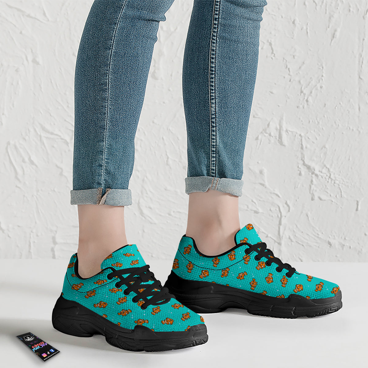 Clownfish Cute Watercolor Blue Print Pattern Black Chunky Shoes-grizzshop