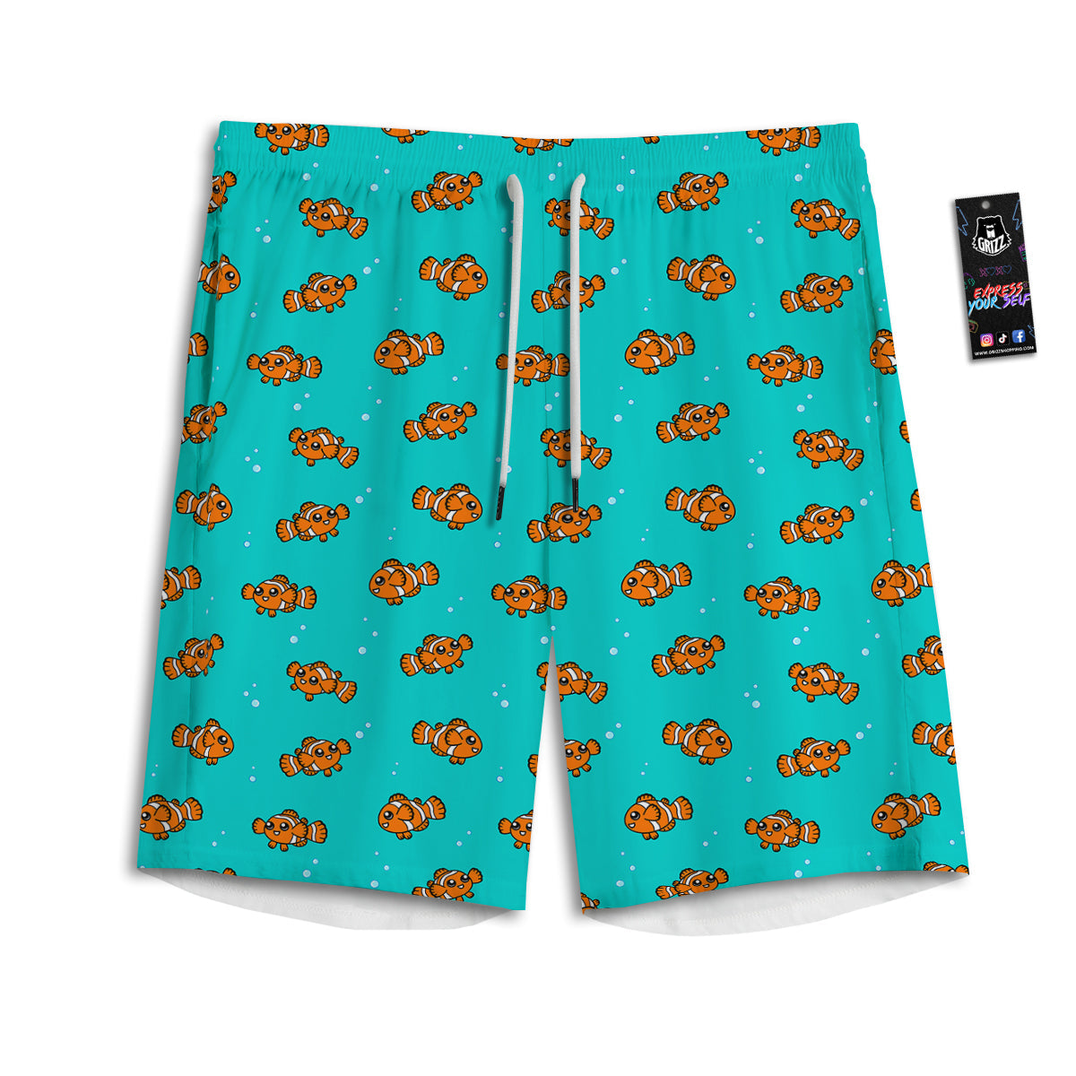 Clownfish Cute Watercolor Blue Print Pattern Men's Athletic Shorts