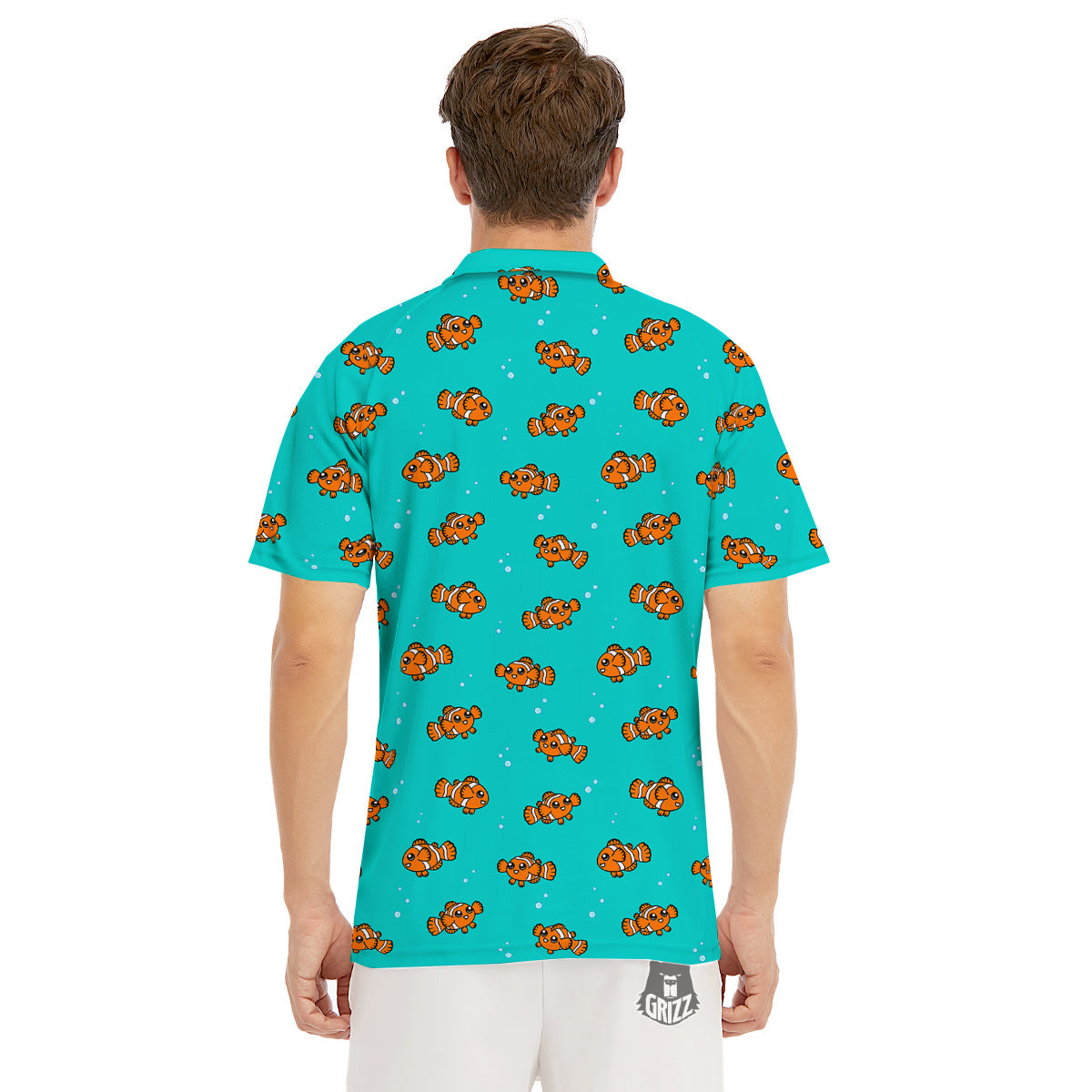 Clownfish Cute Watercolor Blue Print Pattern Men's Golf Shirts-grizzshop