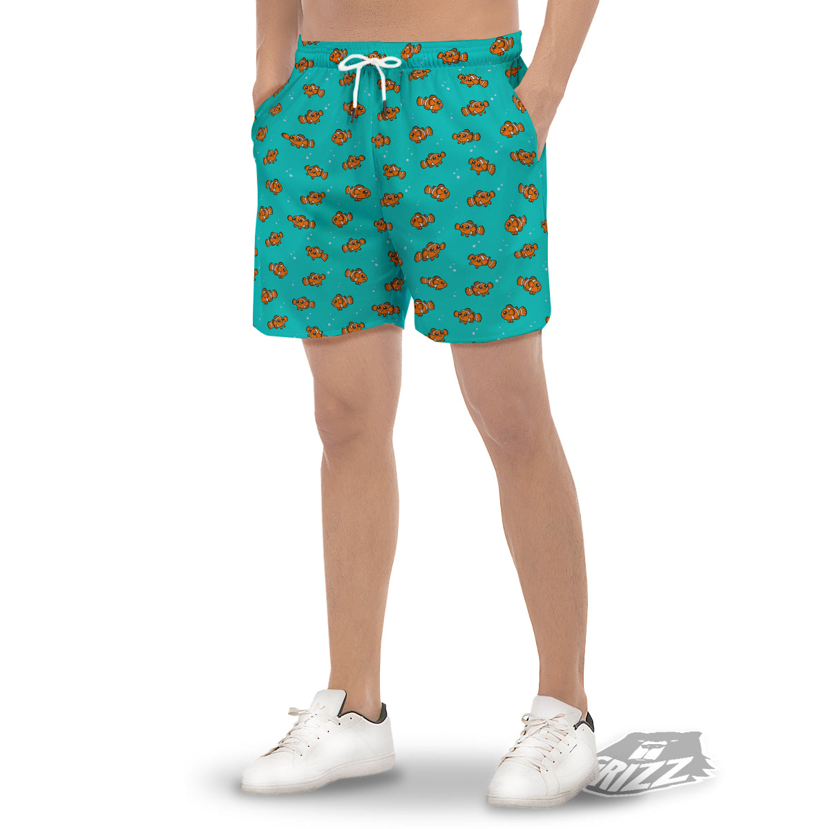 Clownfish Cute Watercolor Blue Print Pattern Men's Gym Shorts-grizzshop