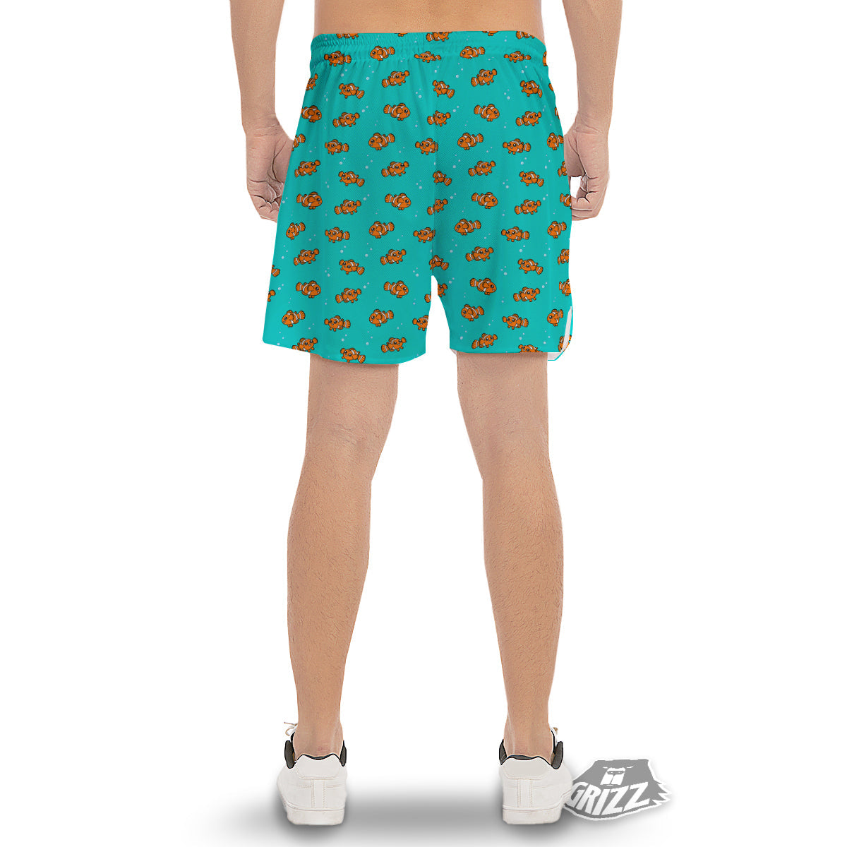 Clownfish Cute Watercolor Blue Print Pattern Men's Gym Shorts-grizzshop