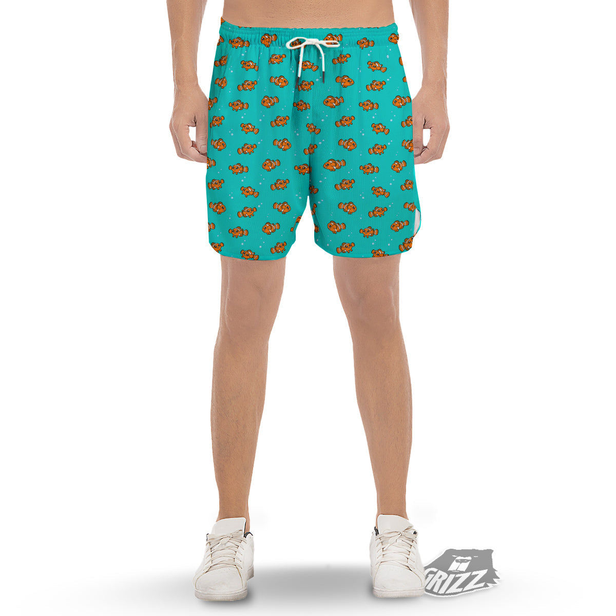 Clownfish Cute Watercolor Blue Print Pattern Men's Gym Shorts-grizzshop