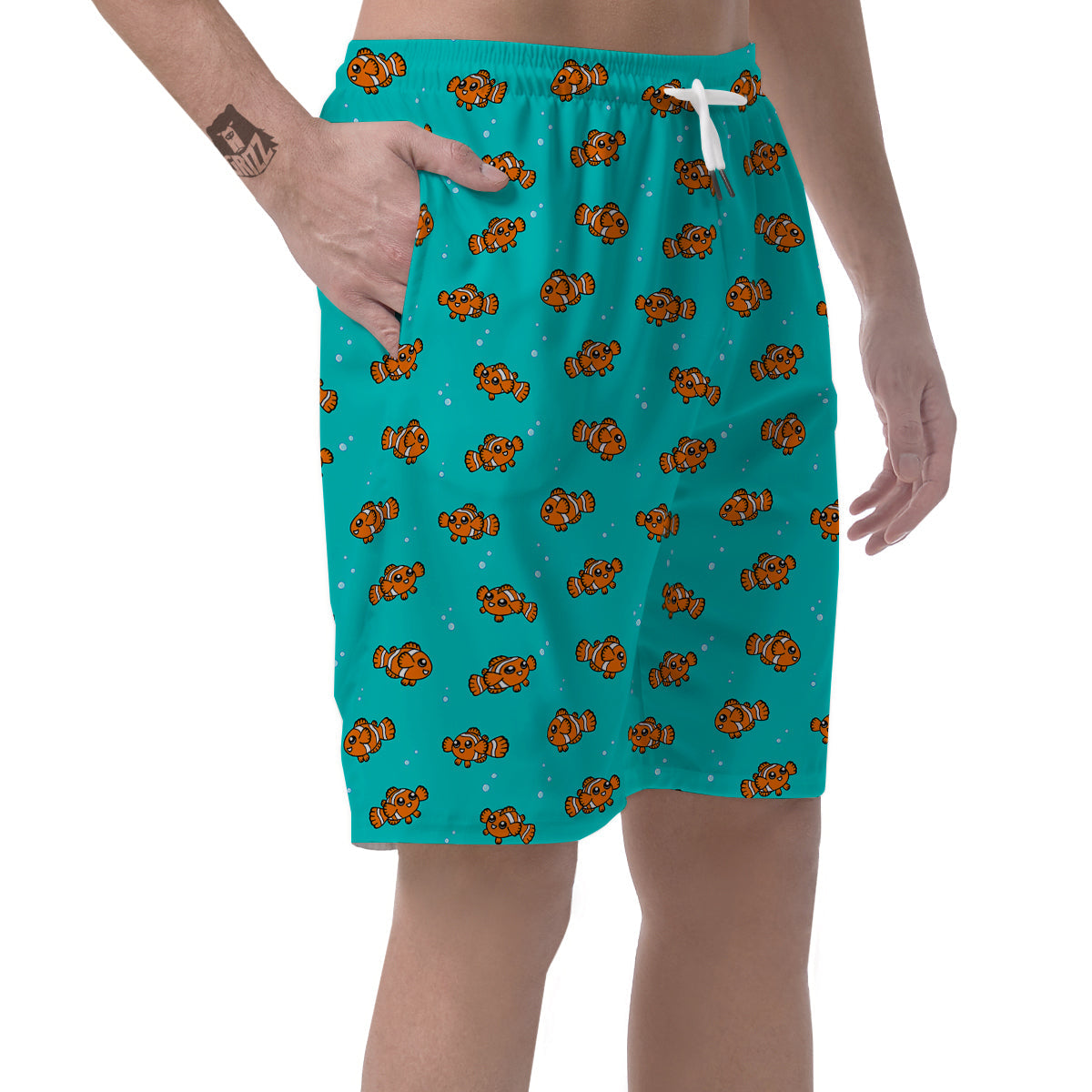 Clownfish Cute Watercolor Blue Print Pattern Men's Shorts-grizzshop