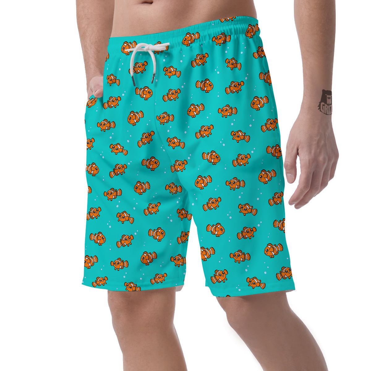 Clownfish Cute Watercolor Blue Print Pattern Men's Shorts-grizzshop