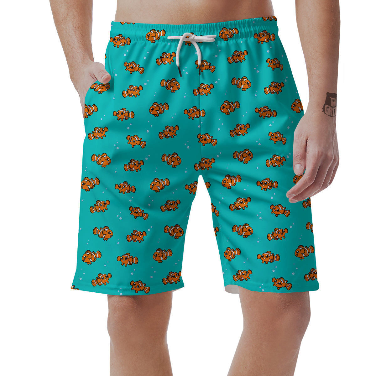 Clownfish Cute Watercolor Blue Print Pattern Men's Shorts-grizzshop