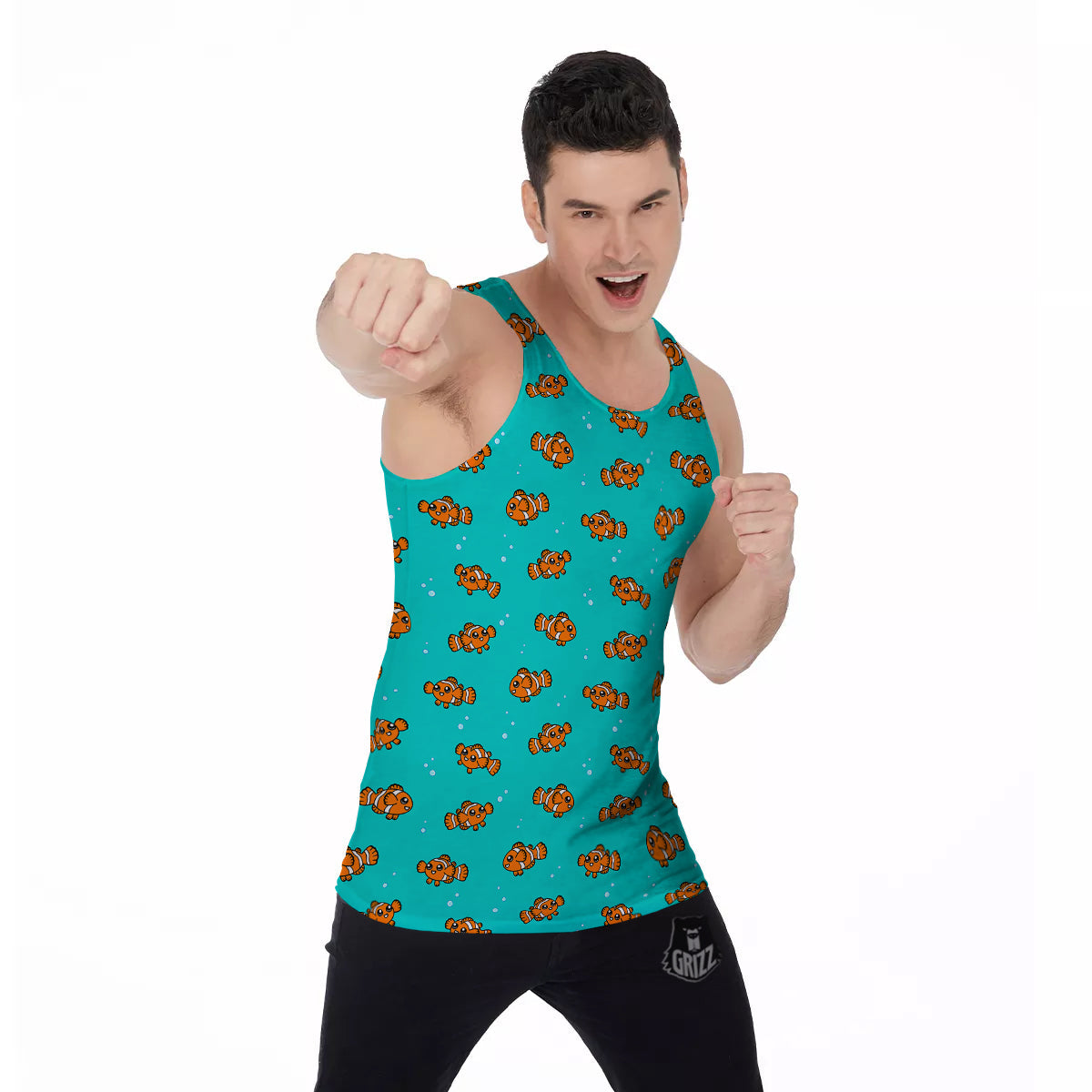 Clownfish Cute Watercolor Blue Print Pattern Men's Tank Top-grizzshop
