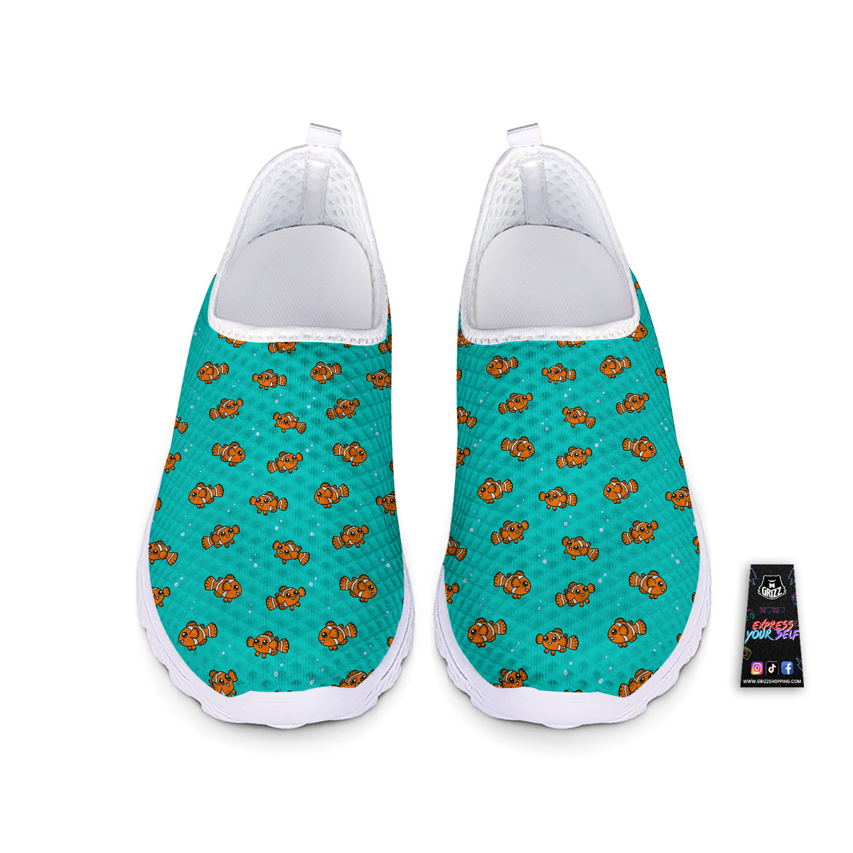 Clownfish Cute Watercolor Blue Print Pattern Nurse Shoes-grizzshop