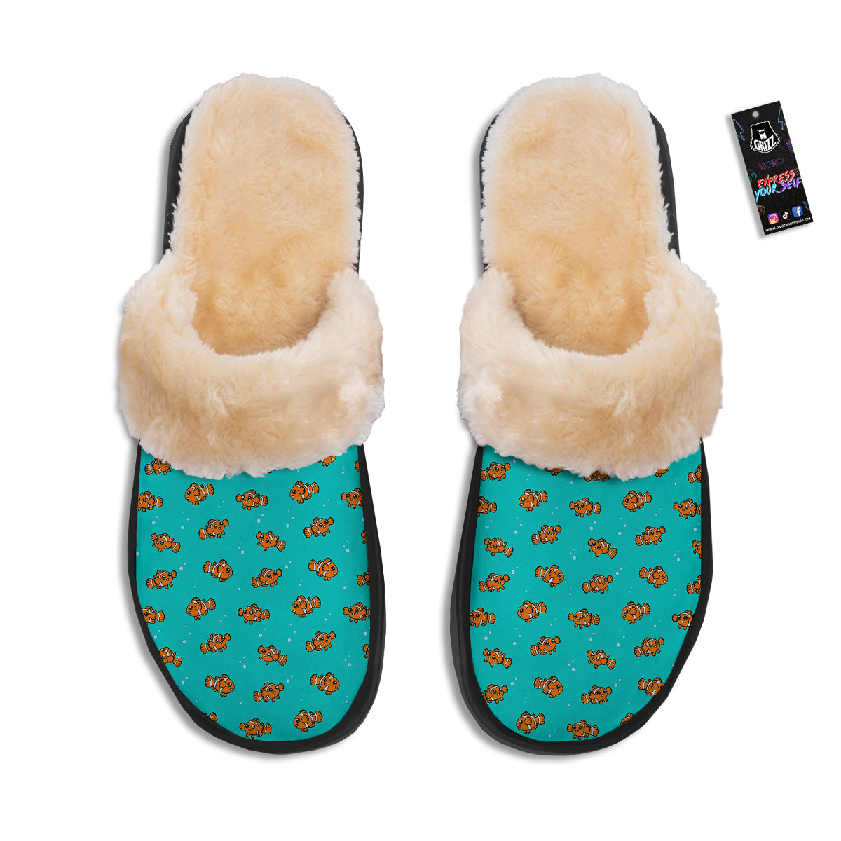 Clownfish Cute Watercolor Blue Print Pattern Slippers-grizzshop