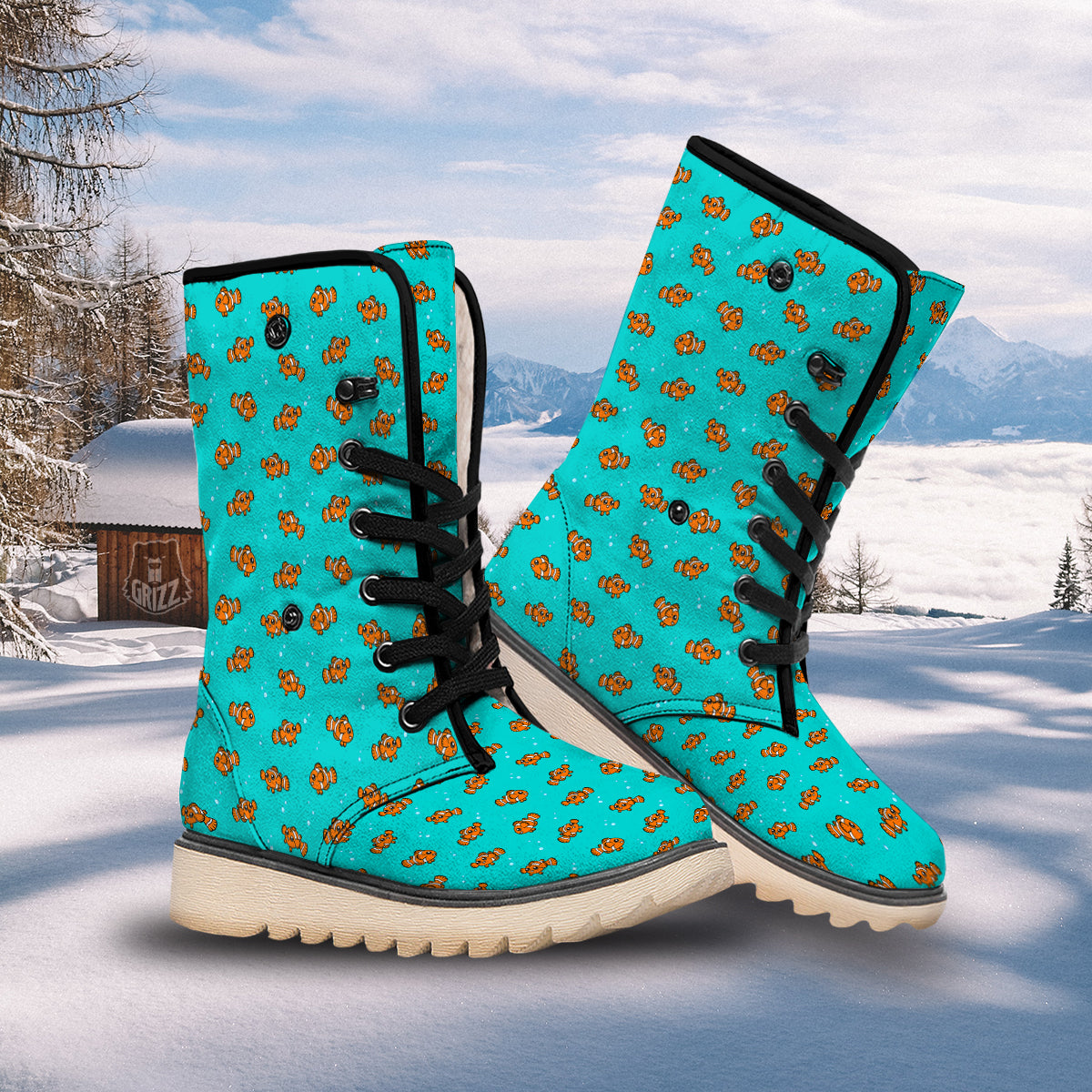 Clownfish Cute Watercolor Blue Print Pattern Snow Boots-grizzshop