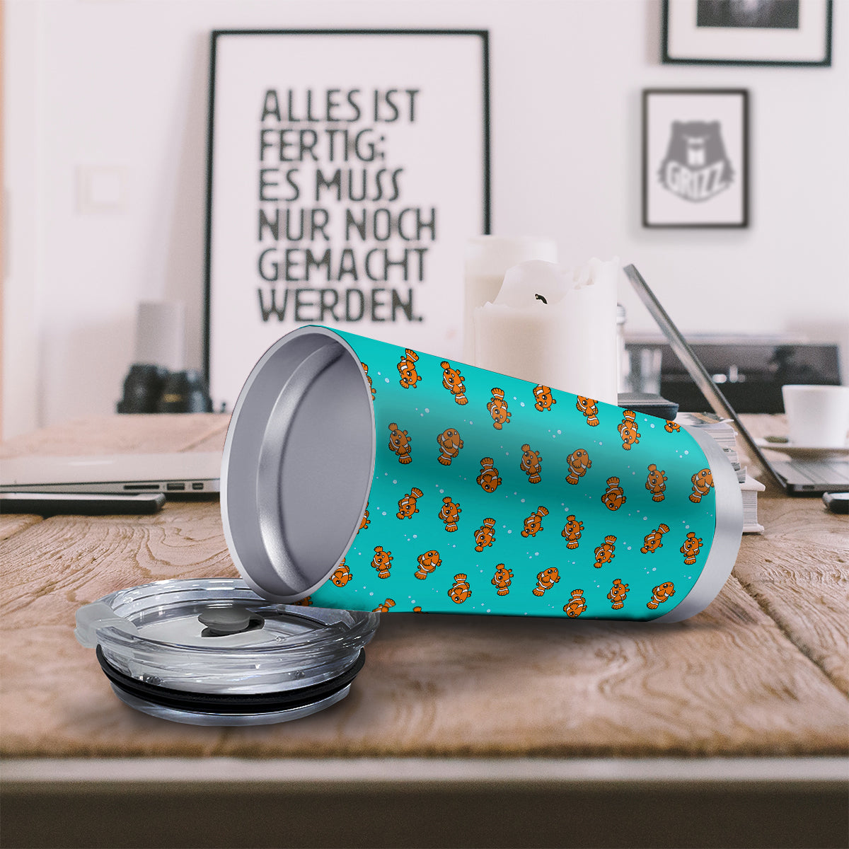 Clownfish Cute Watercolor Blue Print Pattern Tumbler-grizzshop