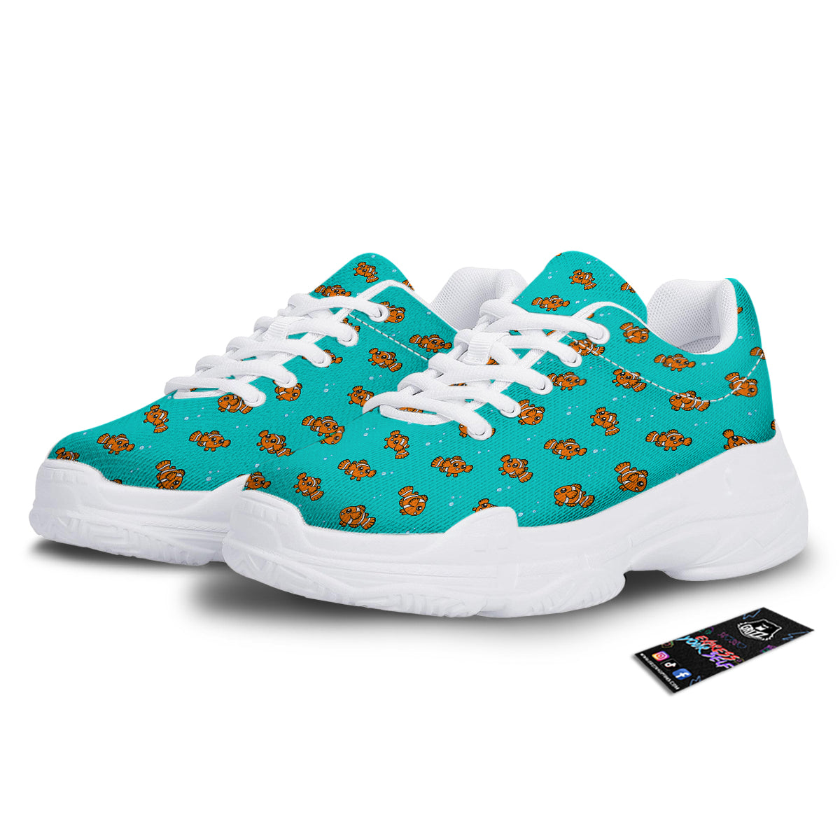 Clownfish Cute Watercolor Blue Print Pattern White Chunky Shoes-grizzshop