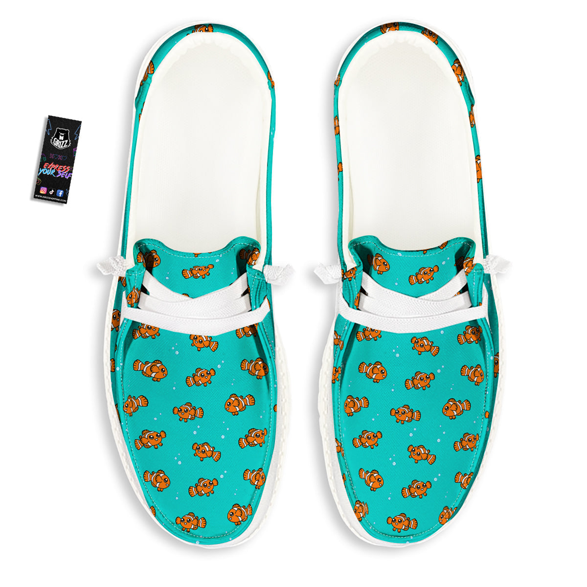 Clownfish Cute Watercolor Blue Print Pattern White Loafers-grizzshop