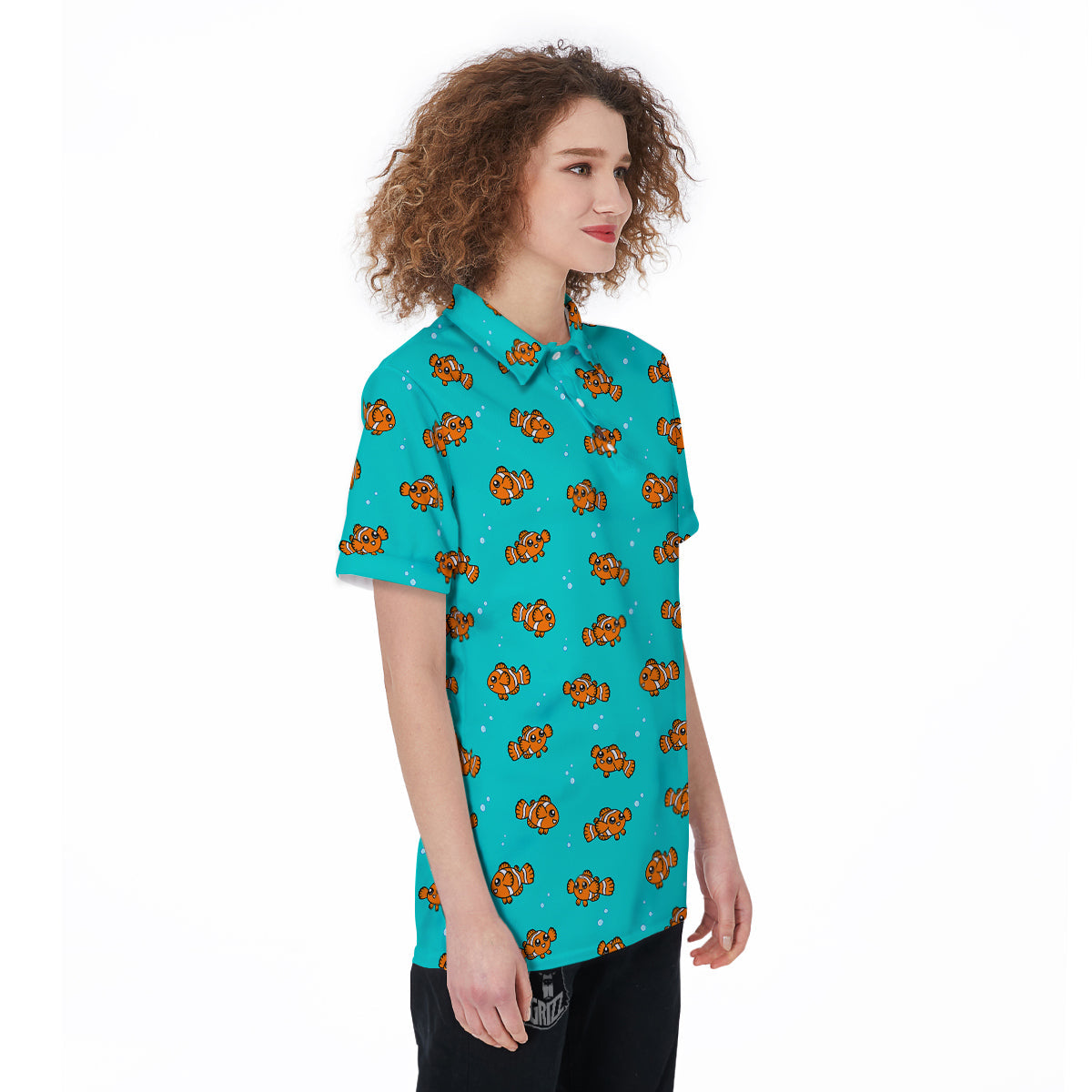 Clownfish Cute Watercolor Blue Print Pattern Women's Golf Shirts-grizzshop