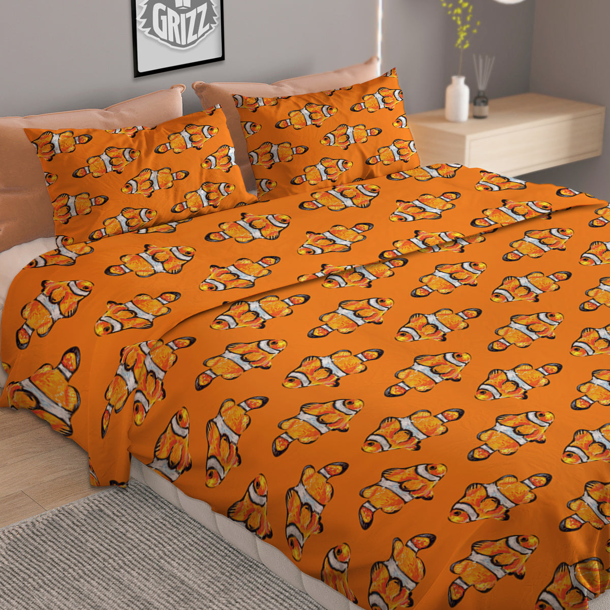 Clownfish Orange Print Pattern Duvet Cover Bedding Set