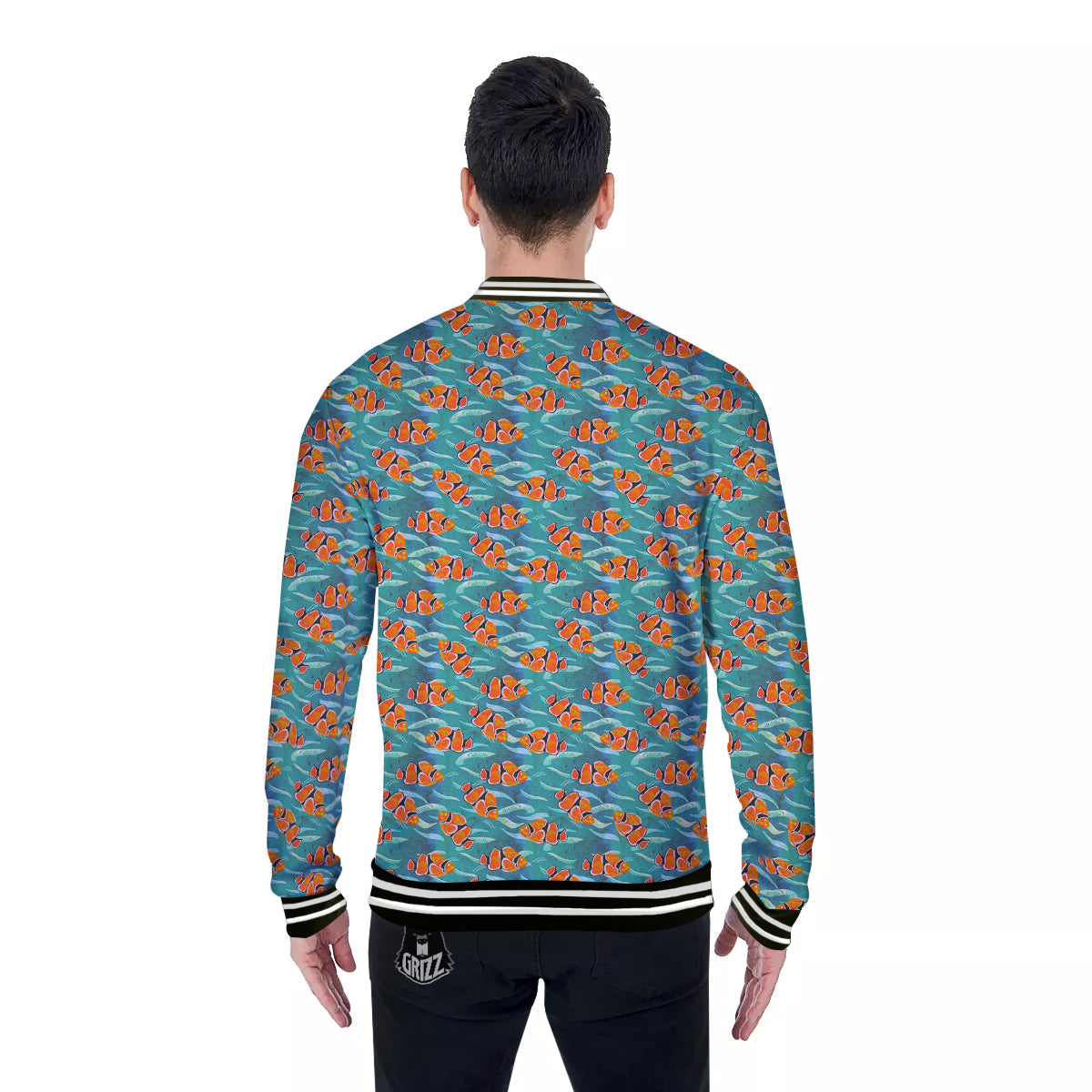 Clownfish Watercolor Blue Print Pattern Baseball Jacket-grizzshop