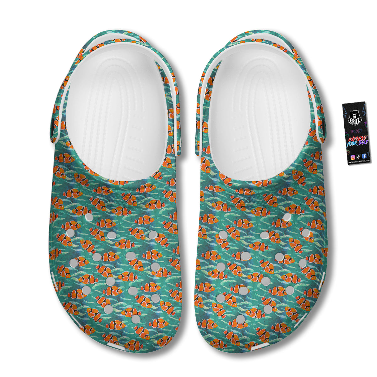 Clownfish Watercolor Blue Print Pattern Clog-grizzshop