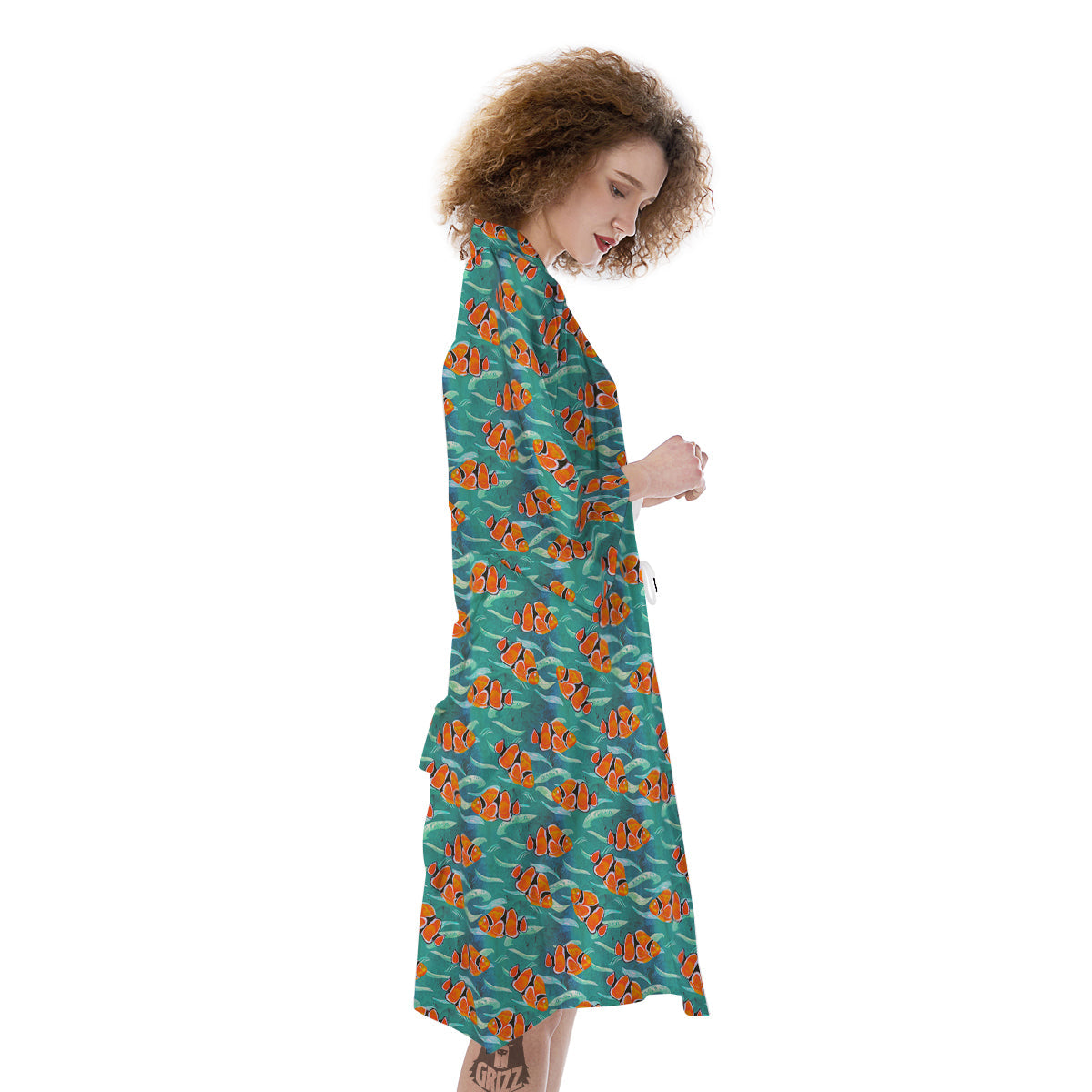 Clownfish Watercolor Blue Print Pattern Kimono-grizzshop