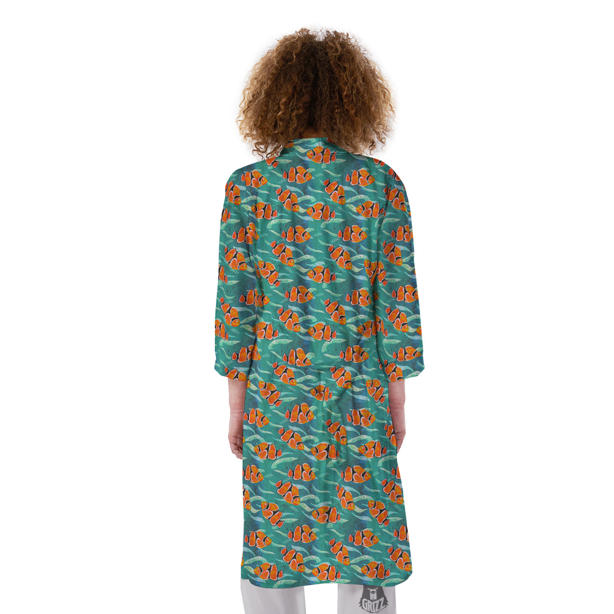 Clownfish Watercolor Blue Print Pattern Kimono-grizzshop