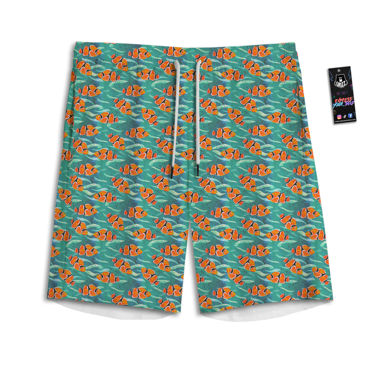 Clownfish Watercolor Blue Print Pattern Men's Athletic Shorts