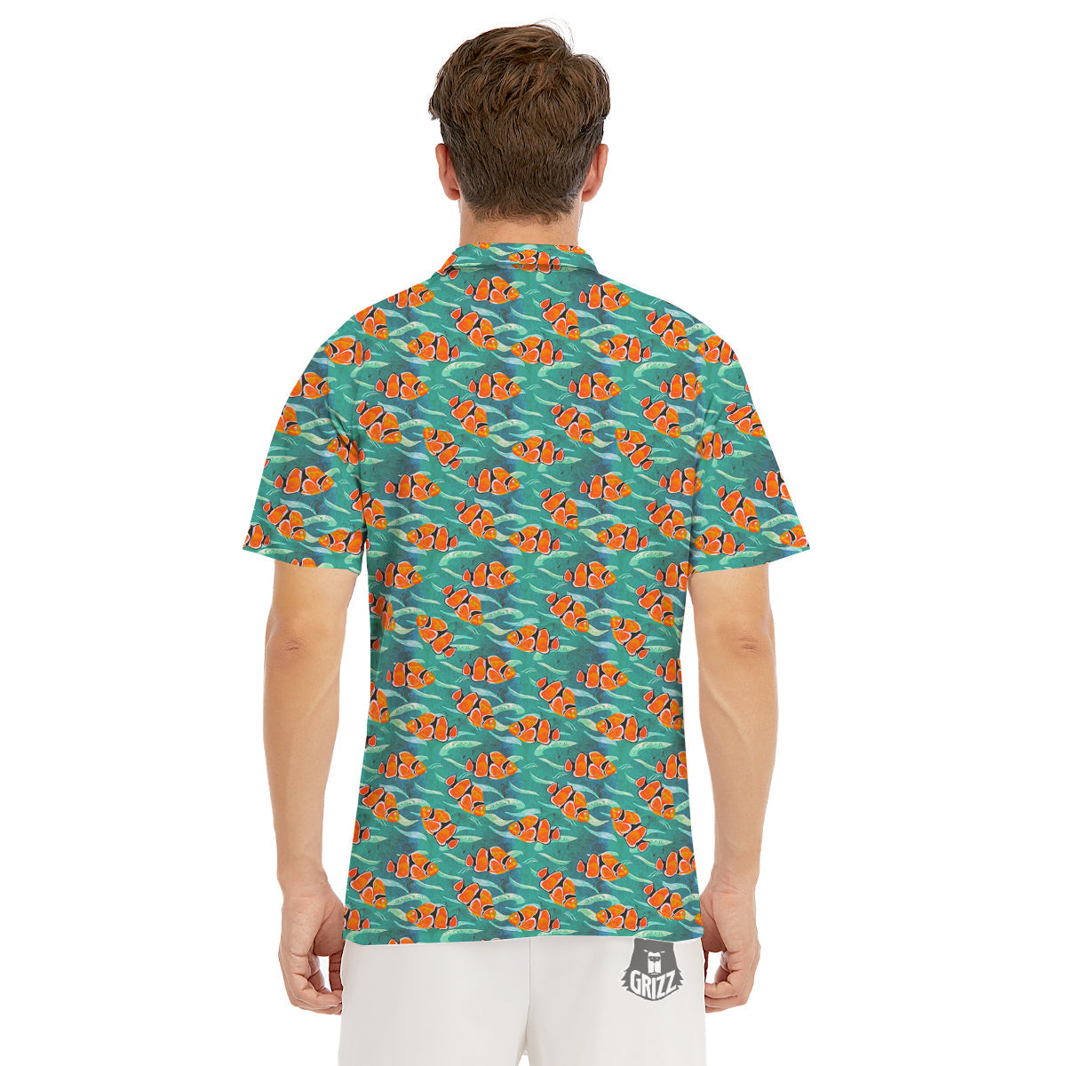 Clownfish Watercolor Blue Print Pattern Men's Golf Shirts-grizzshop