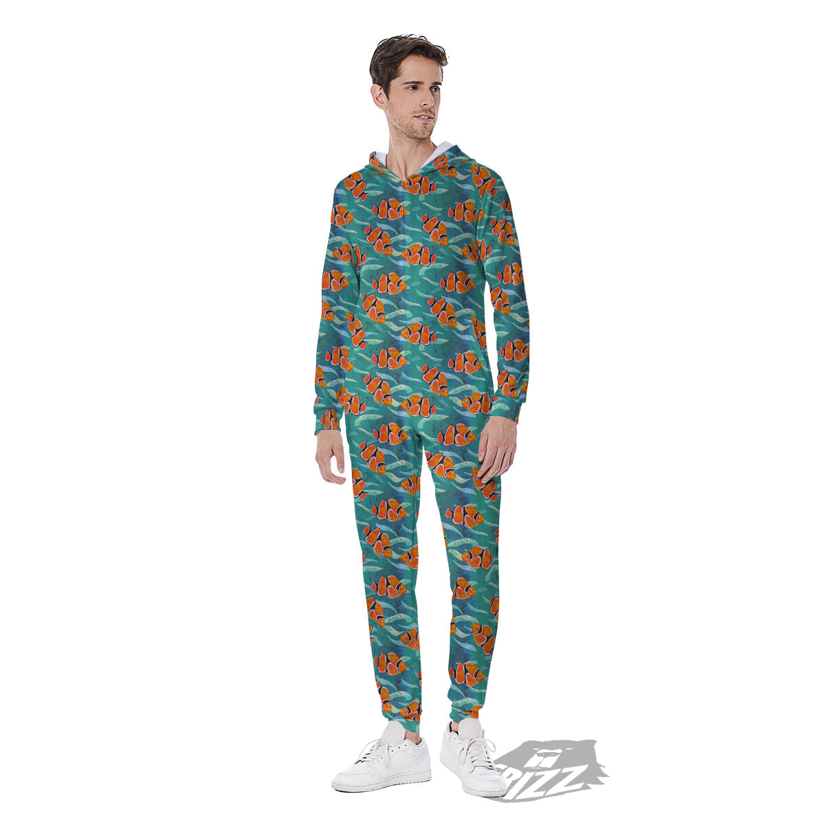 Clownfish Watercolor Blue Print Pattern Men's Jumpsuit-grizzshop
