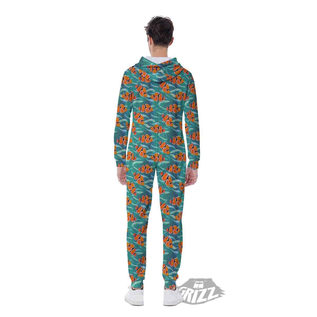 Clownfish Watercolor Blue Print Pattern Men's Jumpsuit-grizzshop