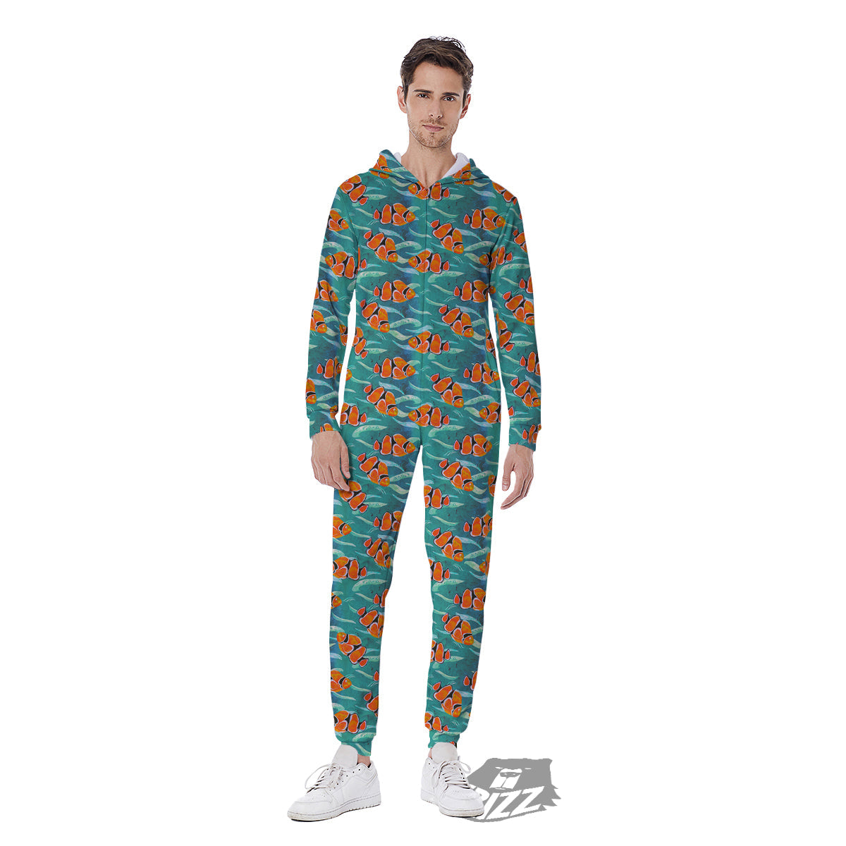 Clownfish Watercolor Blue Print Pattern Men's Jumpsuit-grizzshop
