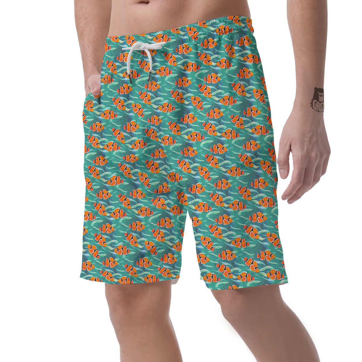 Clownfish Watercolor Blue Print Pattern Men's Shorts-grizzshop
