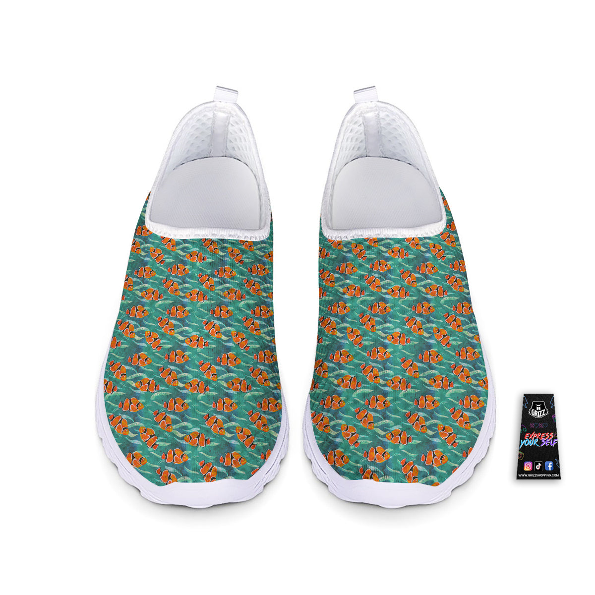 Clownfish Watercolor Blue Print Pattern Nurse Shoes-grizzshop
