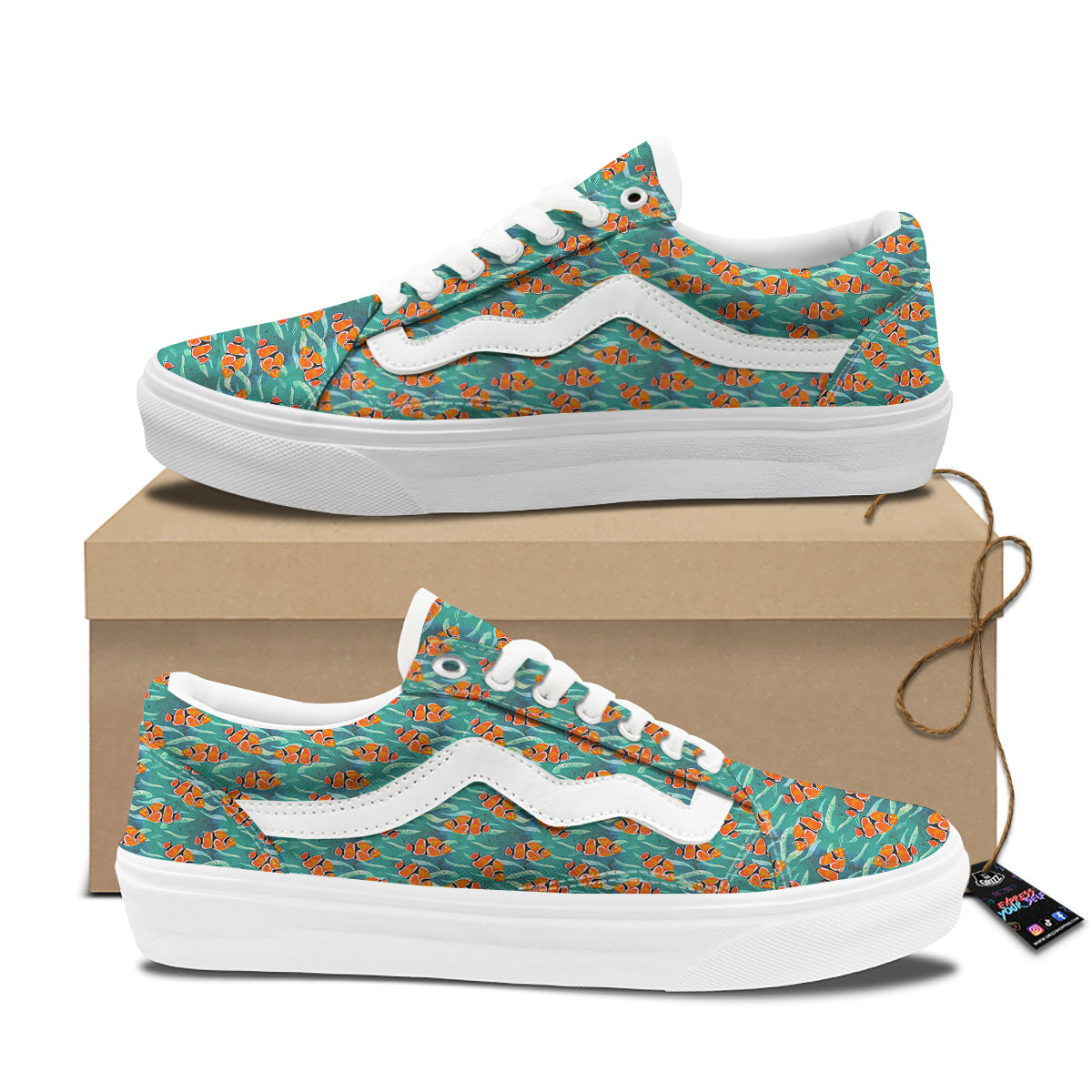Clownfish Watercolor Blue Print Pattern Skate Shoes-grizzshop