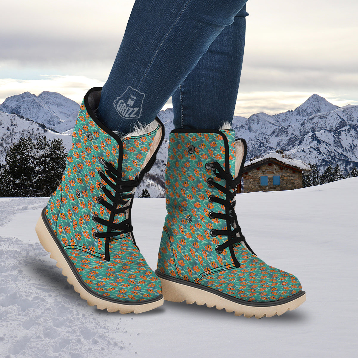Clownfish Watercolor Blue Print Pattern Snow Boots-grizzshop