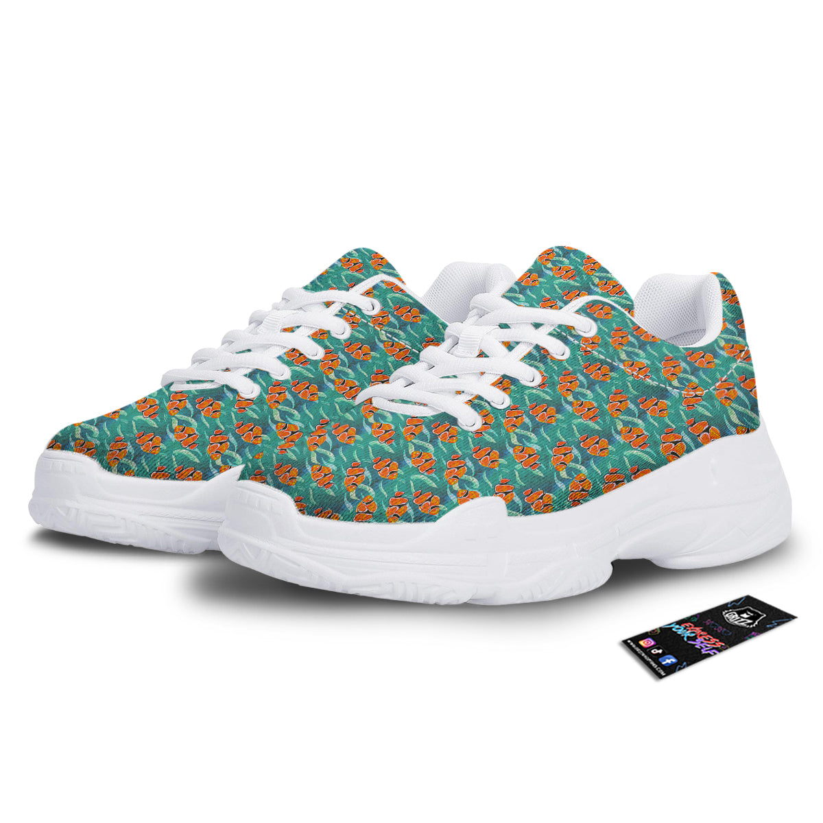 Clownfish Watercolor Blue Print Pattern White Chunky Shoes-grizzshop